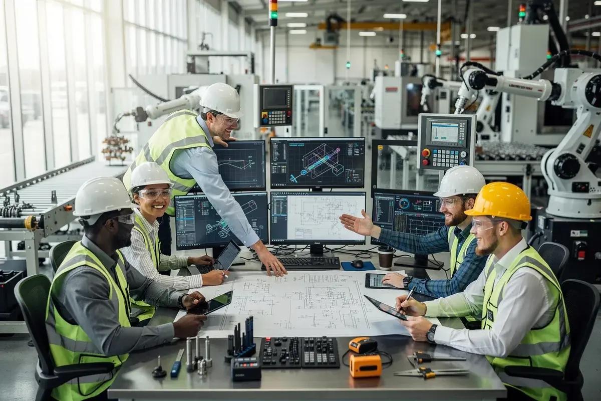 Engineers collaborating on a technical project